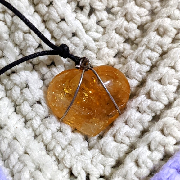 Citrine Crystal Heart Necklace with Amethyst - Picture 3 of 4